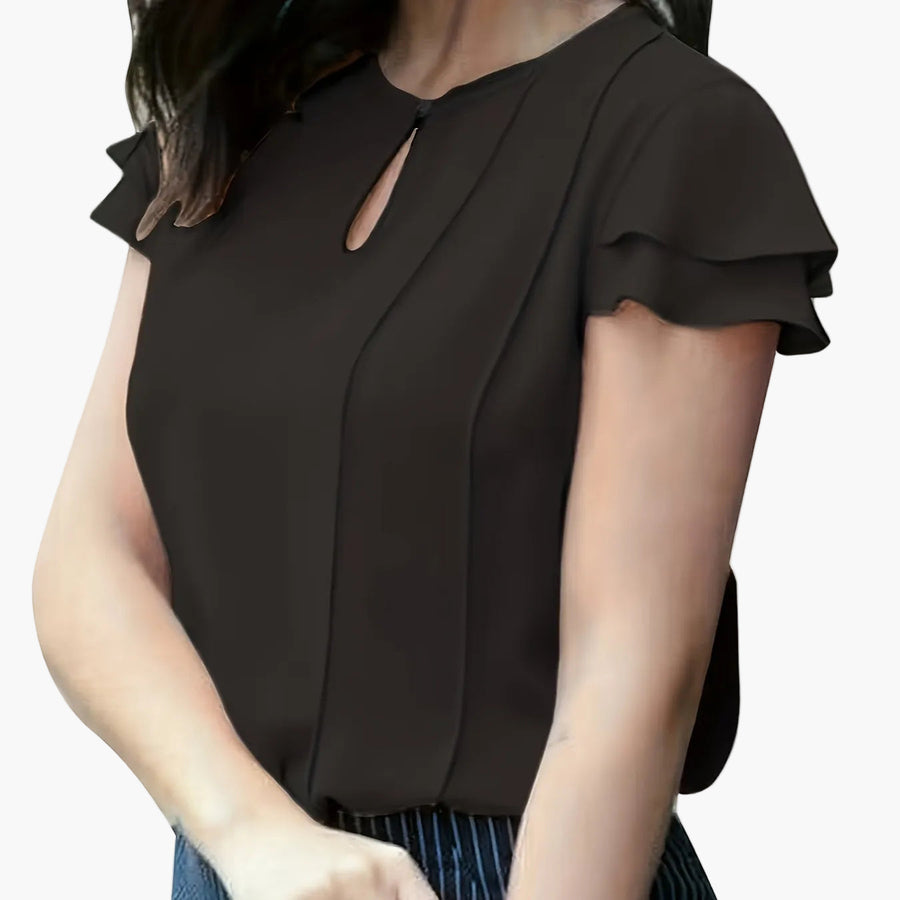 Damen Elegante Bluse mit Volantärmeln und Schlüssellochausschnitt – Perfekt für Büro und Ausgehen