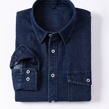 Herren Jeanshemd Langarm mit Brusttasche und Knopfleiste