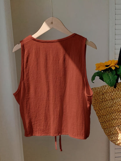 Damen ärmellose Weste mit Schleifen-Detail und V-Ausschnitt – Modische Layering-Weste für Freizeit und Alltag