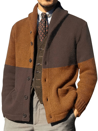 Herren Strickjacke gestreift mit Schalkragen und Knöpfen