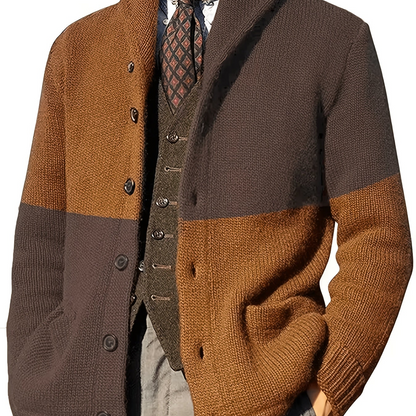 Herren Strickjacke gestreift mit Schalkragen und Knöpfen