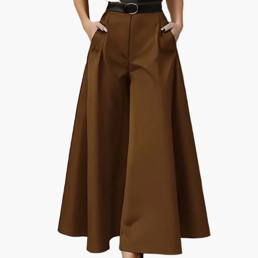 Damen Elegante High-Waist Weite Palazzo Hose mit Gürtel – Perfekt für Büro und besondere Anlässe
