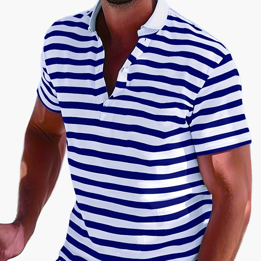 Herren Poloshirt im maritimen Streifen-Look – Perfekt für Freizeit & Segelausflüge