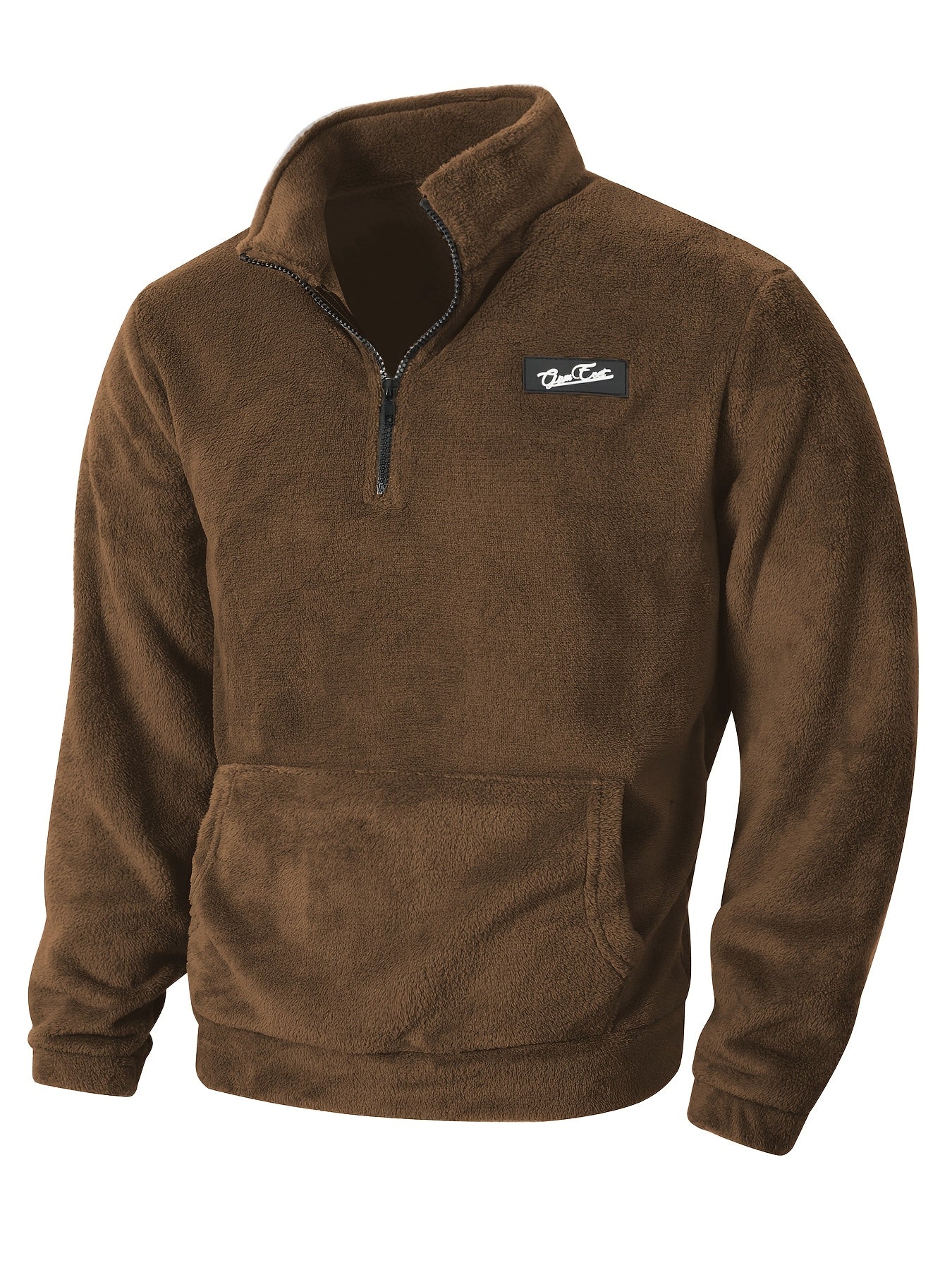 Fleece Pullover Herren mit Reißverschluss und Bauchtasche Stehkragen