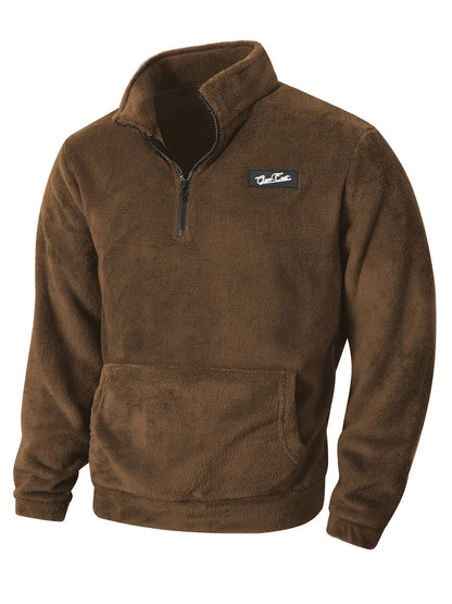 Fleece Pullover Herren mit Reißverschluss und Bauchtasche Stehkragen