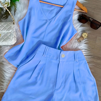 Damen Zweiteiler Set Elegant – Ärmelloses Top und Shorts für Freizeit und Alltag