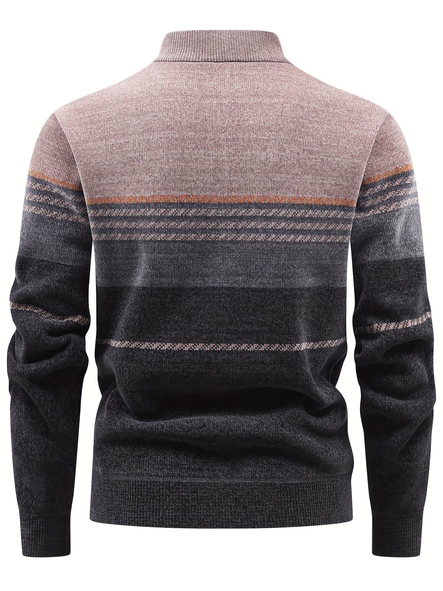Herren Winter Pullover Half-Zip Stehkragen Gestreift Warm gefüttert