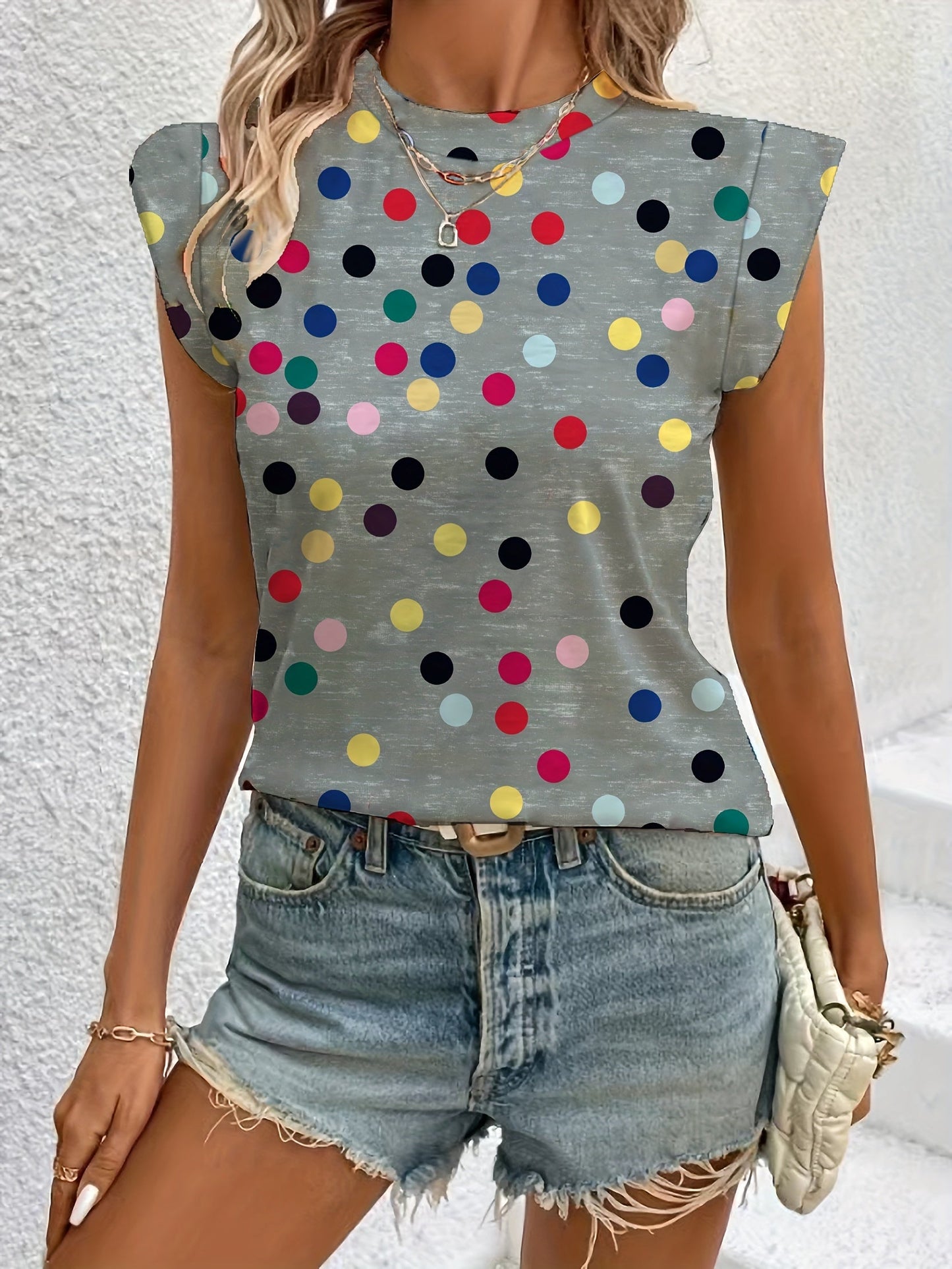 Damen Polka Dot Ärmelloses Oberteil Modern Freizeit
