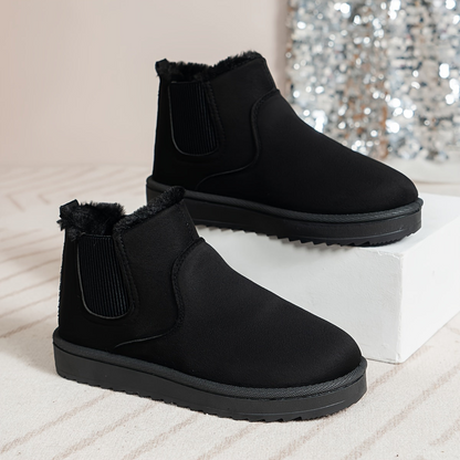 Chelsea Boots Damen gefüttert Winter Stiefeletten warm Plüschimitat Grau