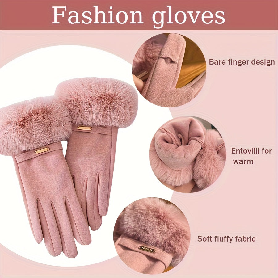 3-teiliges Hut Schal Handschuh Set Damen Winter mit Kunstpelz
