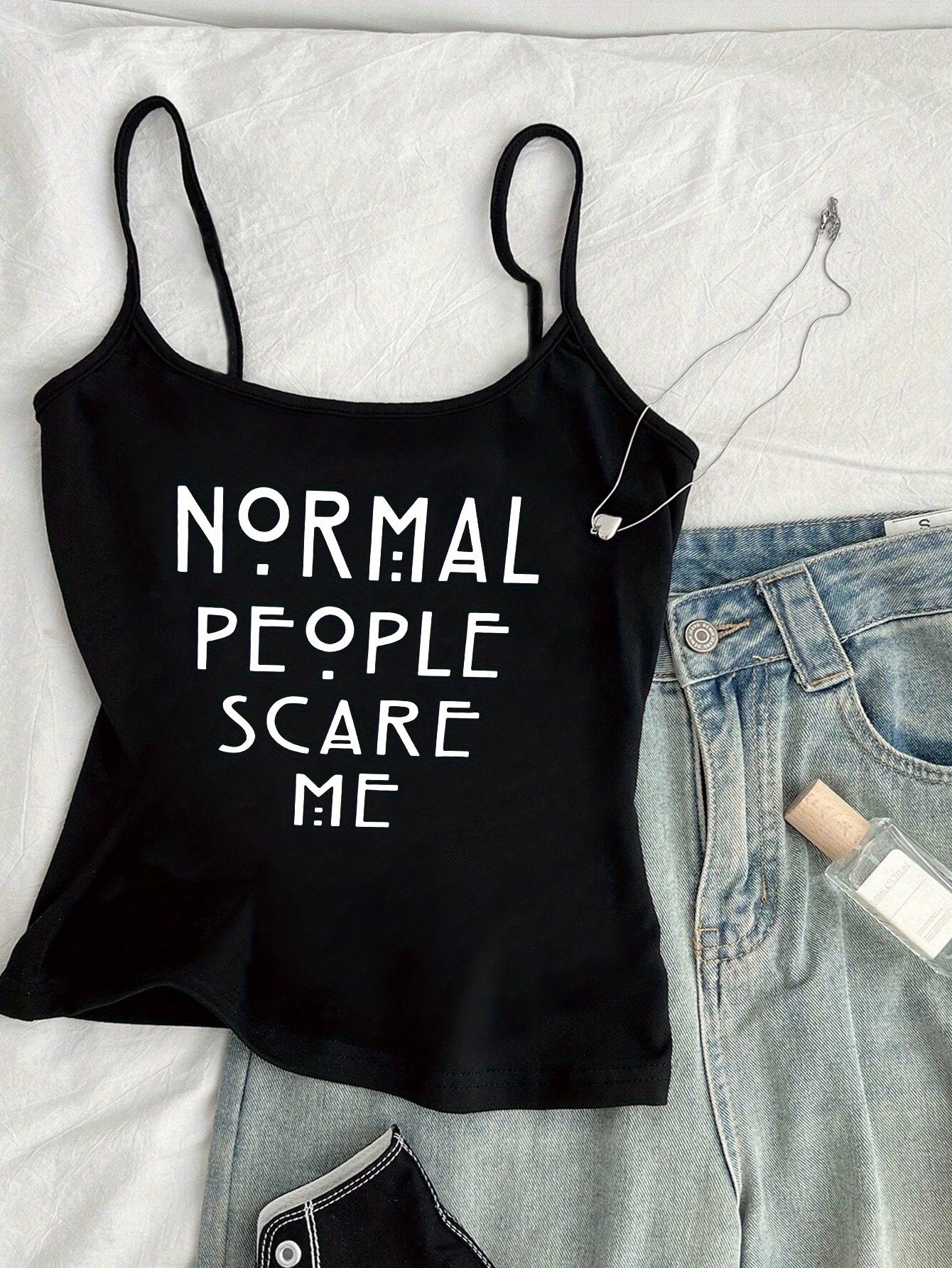 Damen Statement Tanktop mit Print 'Normal People Scare Me' – Trendiges Streetwear Top