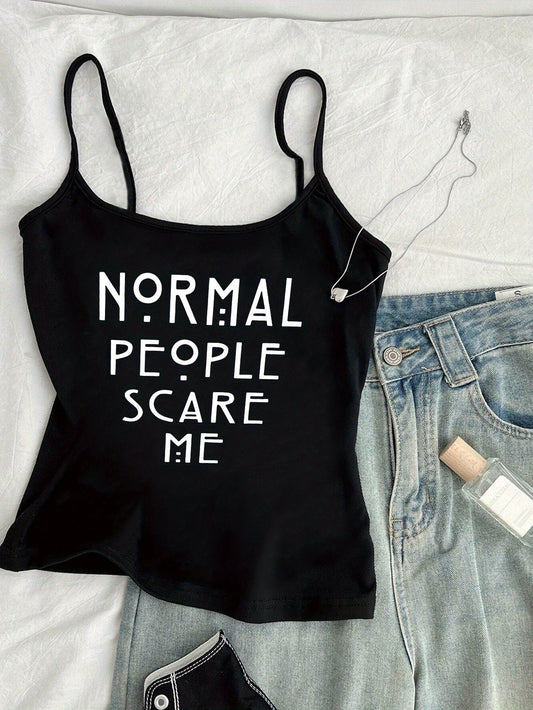 Damen Statement Tanktop mit Print 'Normal People Scare Me' – Trendiges Streetwear Top