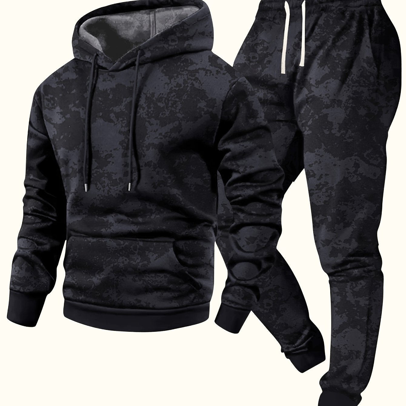 Herren Jogginganzug mit Kapuze, Camouflage-Muster, Schwarz
