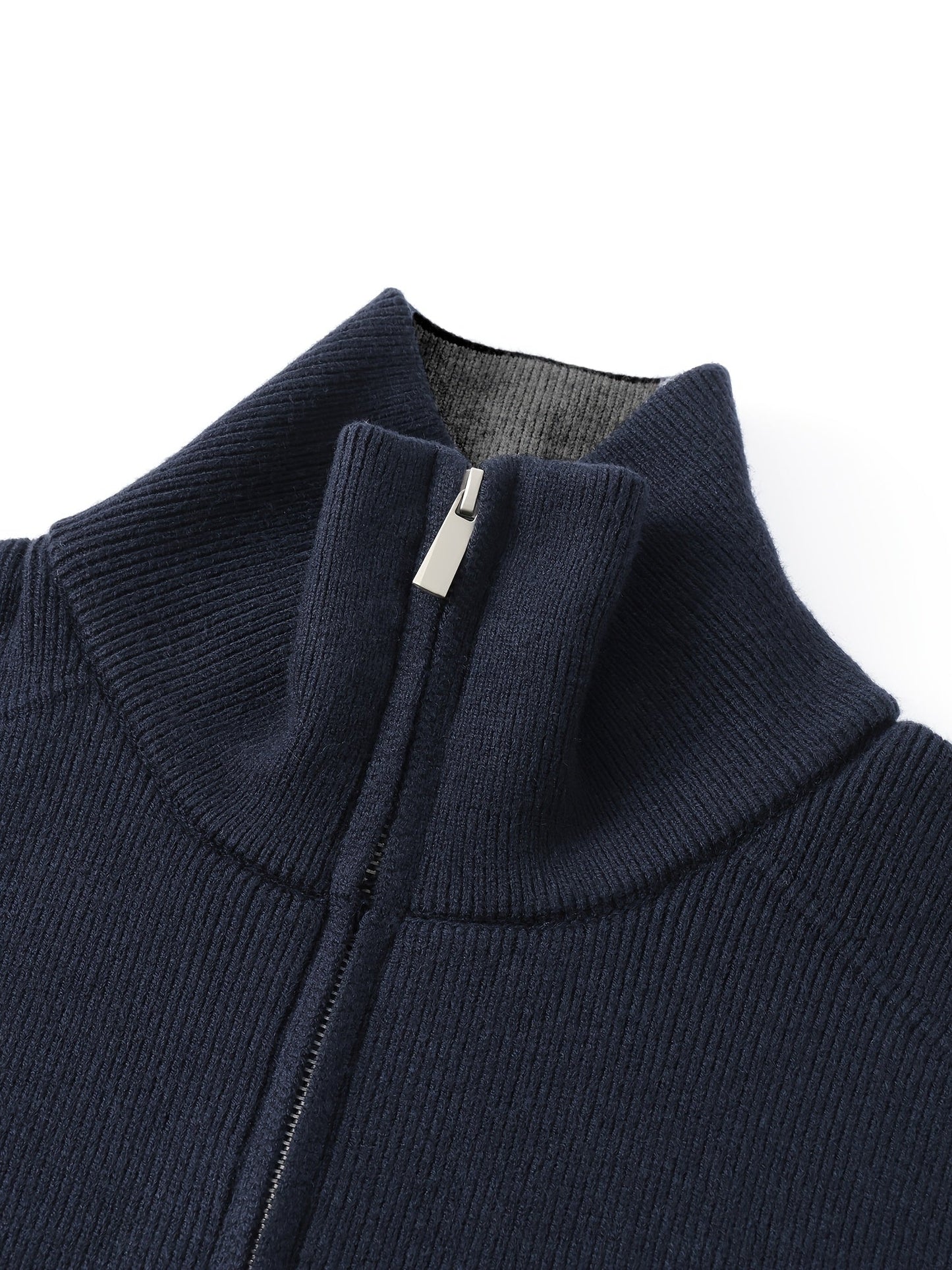 Herren Strickjacke Reißverschluss Stehkragen Dunkelgrau