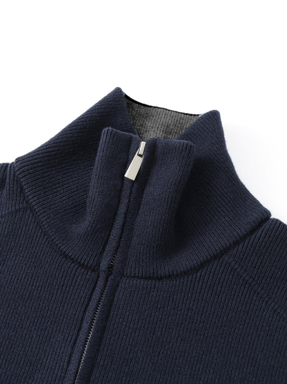 Herren Strickjacke Reißverschluss Stehkragen Dunkelgrau