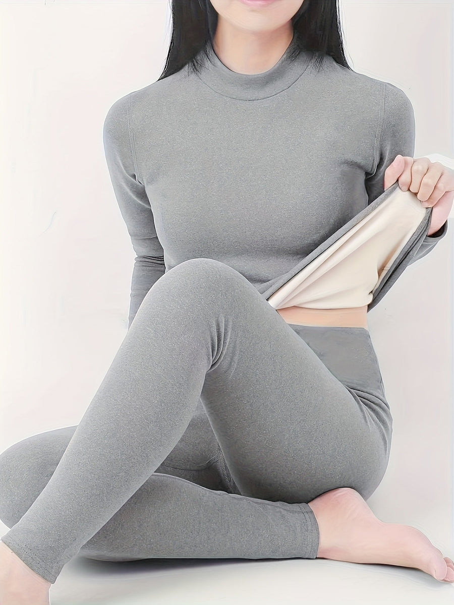 Damen Thermounterwäsche Set Warm Leggings Oberteil Langarm Rollkragen