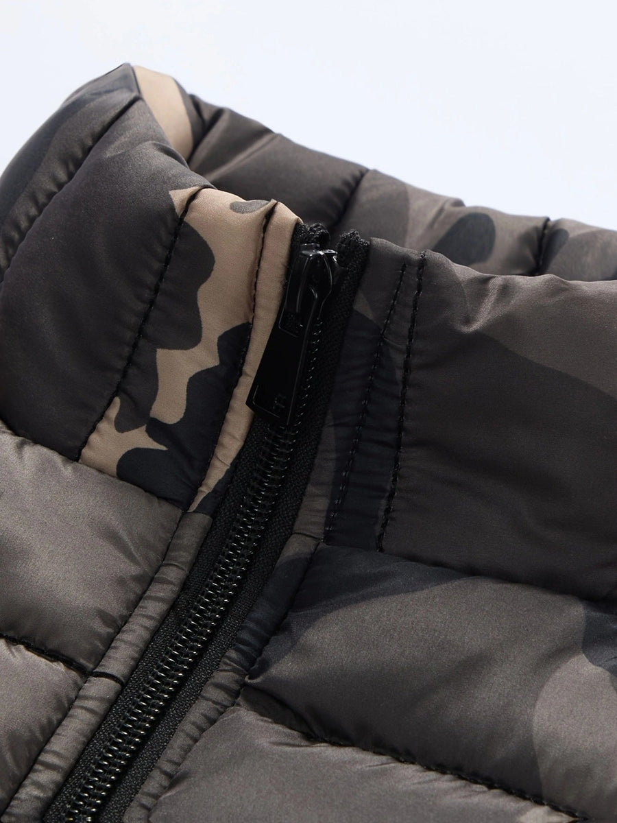 Unisex Camouflage Steppweste mit Stehkragen