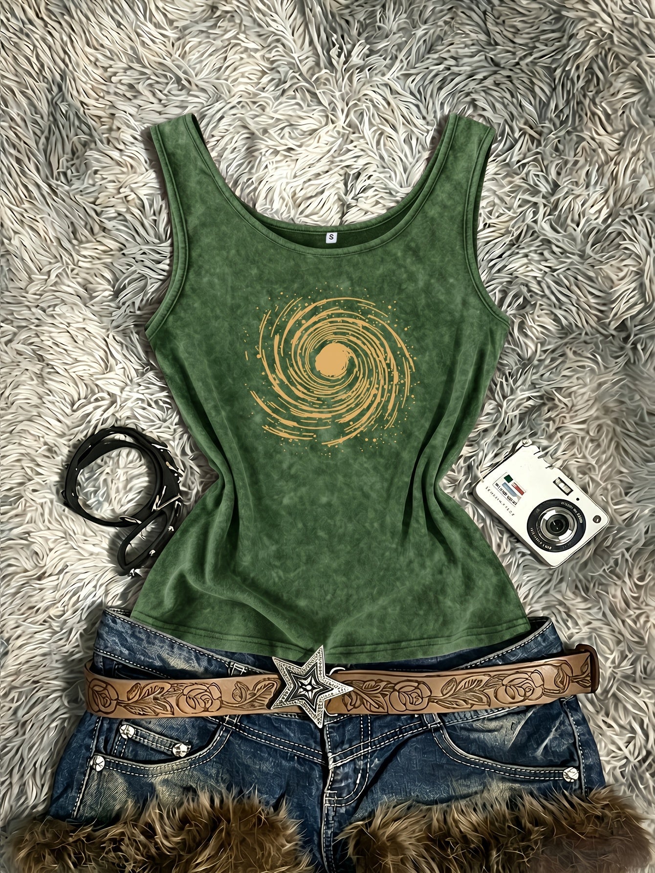 Damen Vintage Tanktop mit Spiral-Print – Retro Style für Festivals und Freizeit