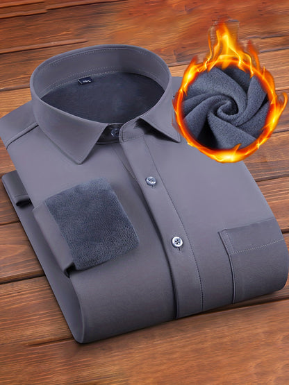 Herren Hemd langärmlig warm gefüttert Winterhemd Freizeithemd mit Brusttasche