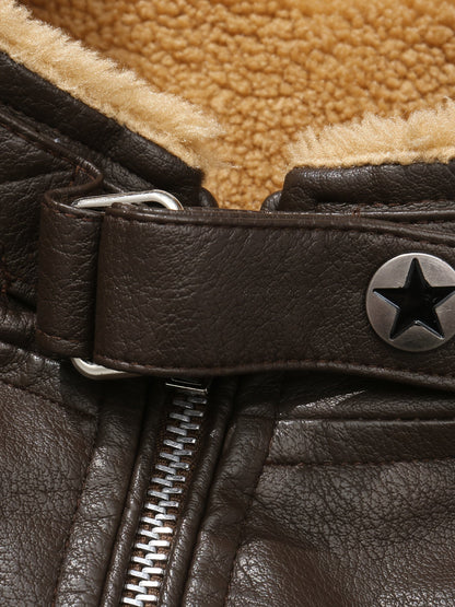 Herren Weste im Lederlook mit Teddyfutter und Reißverschluss, Multi-Taschen Design