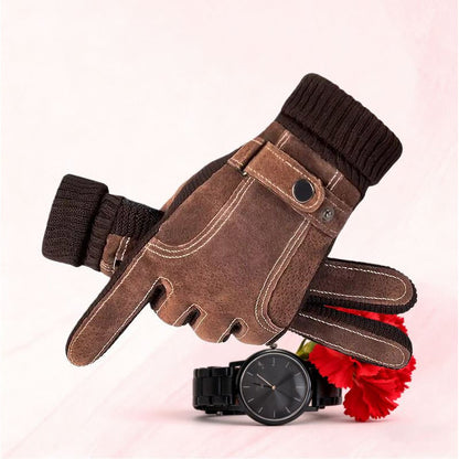 Unisex Halbfinger-Handschuhe mit Strickbündchen, Ziernähten und Druckknopf