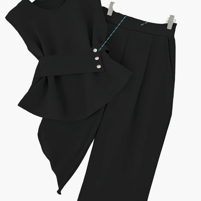 Damen Zweiteiler Set Elegant – Pullover mit Gürtel & Gerade Hose, Modernes Business Outfit