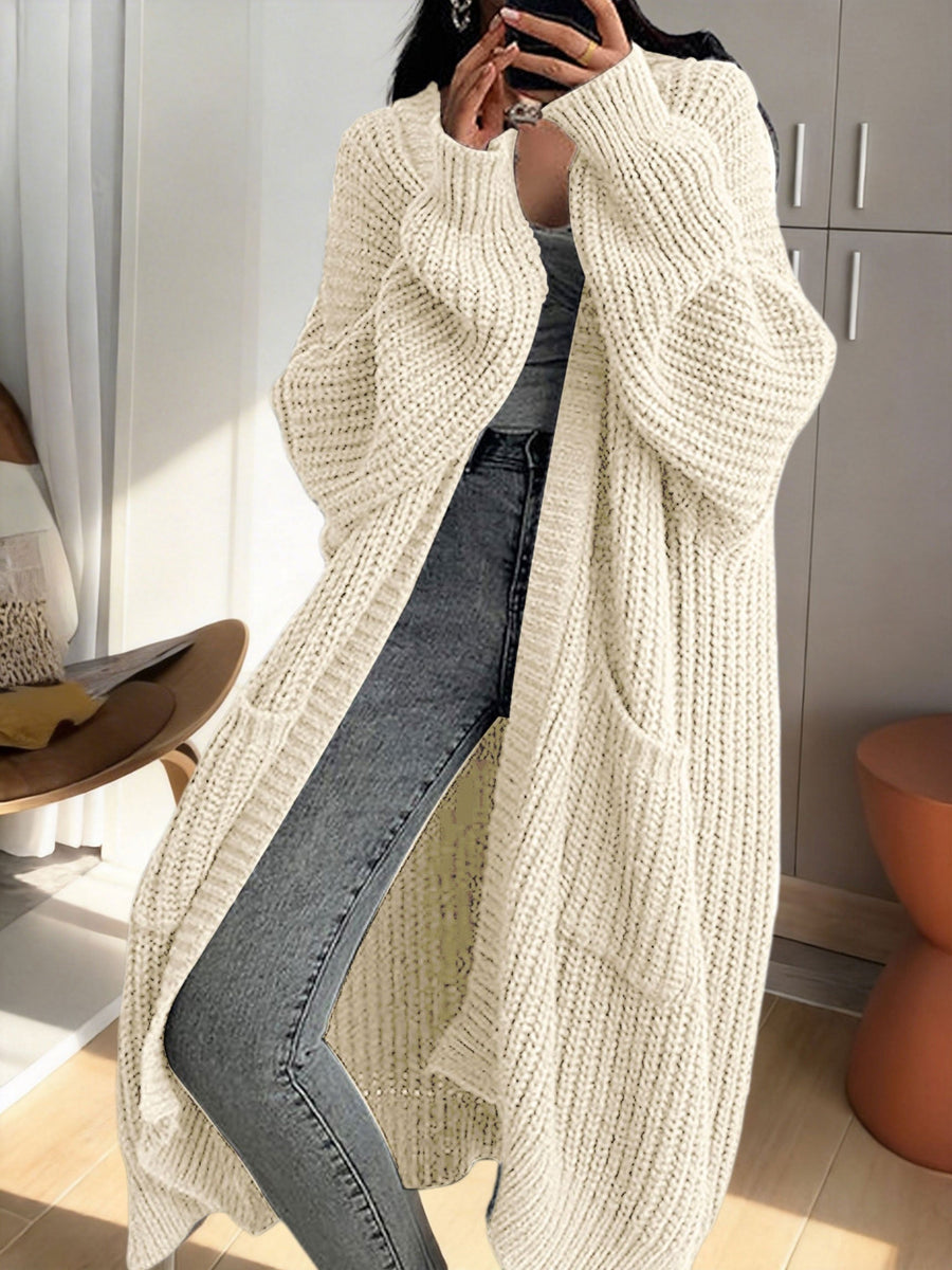 Damen Oversize Longline Strickjacke mit weitem Schnitt und Taschen – Modische, lässige Strickjacke für gemütliche Outfits