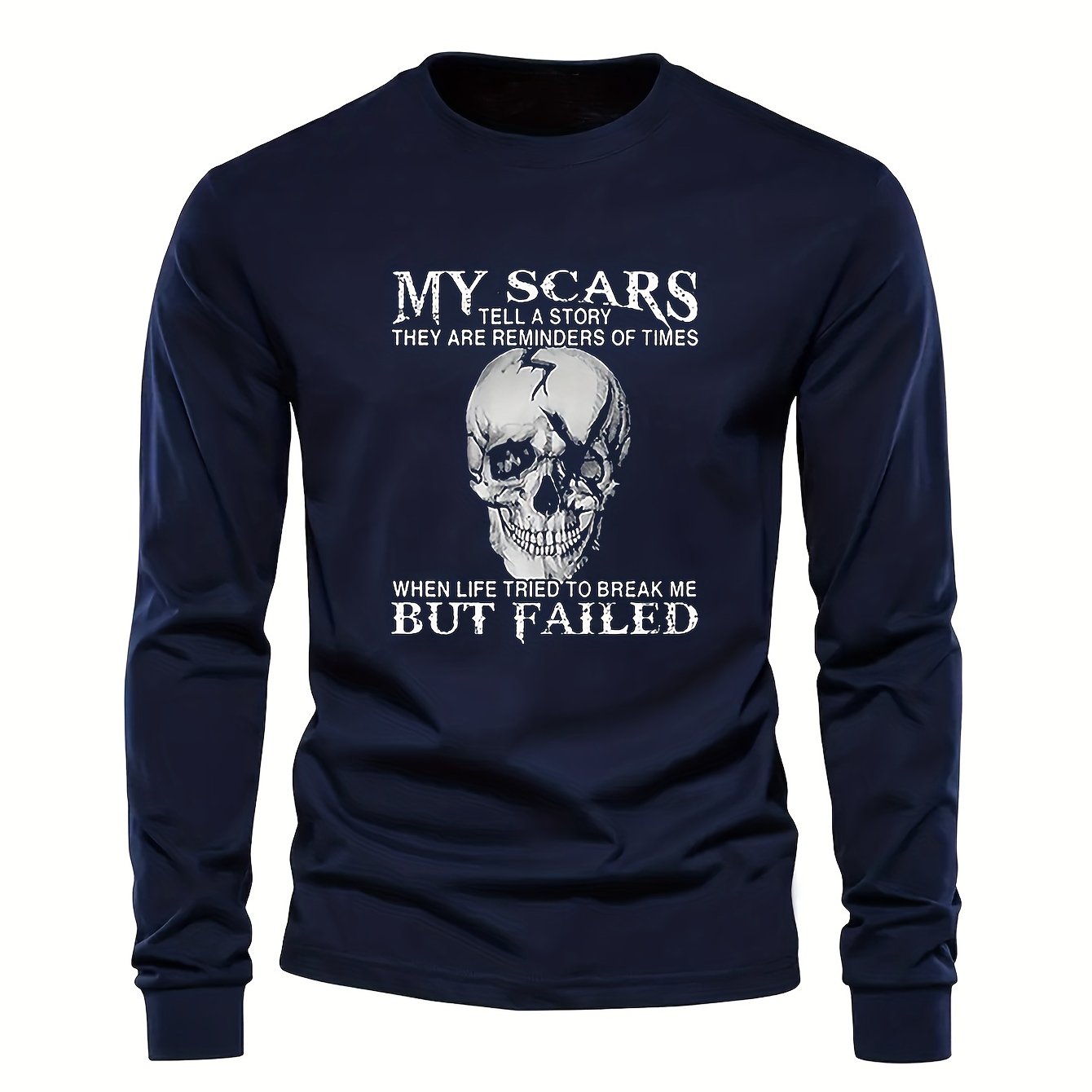 Herren Langarmshirt mit Totenkopf-Druck und Spruch – Rundhals