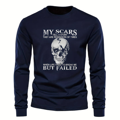 Herren Langarmshirt mit Totenkopf-Druck und Spruch – Rundhals