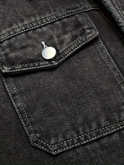 Herren Winterjacke Jeansoptik Warm Gefüttert Schwarze/Graue/Blaue Jacke mit Teddyfutter