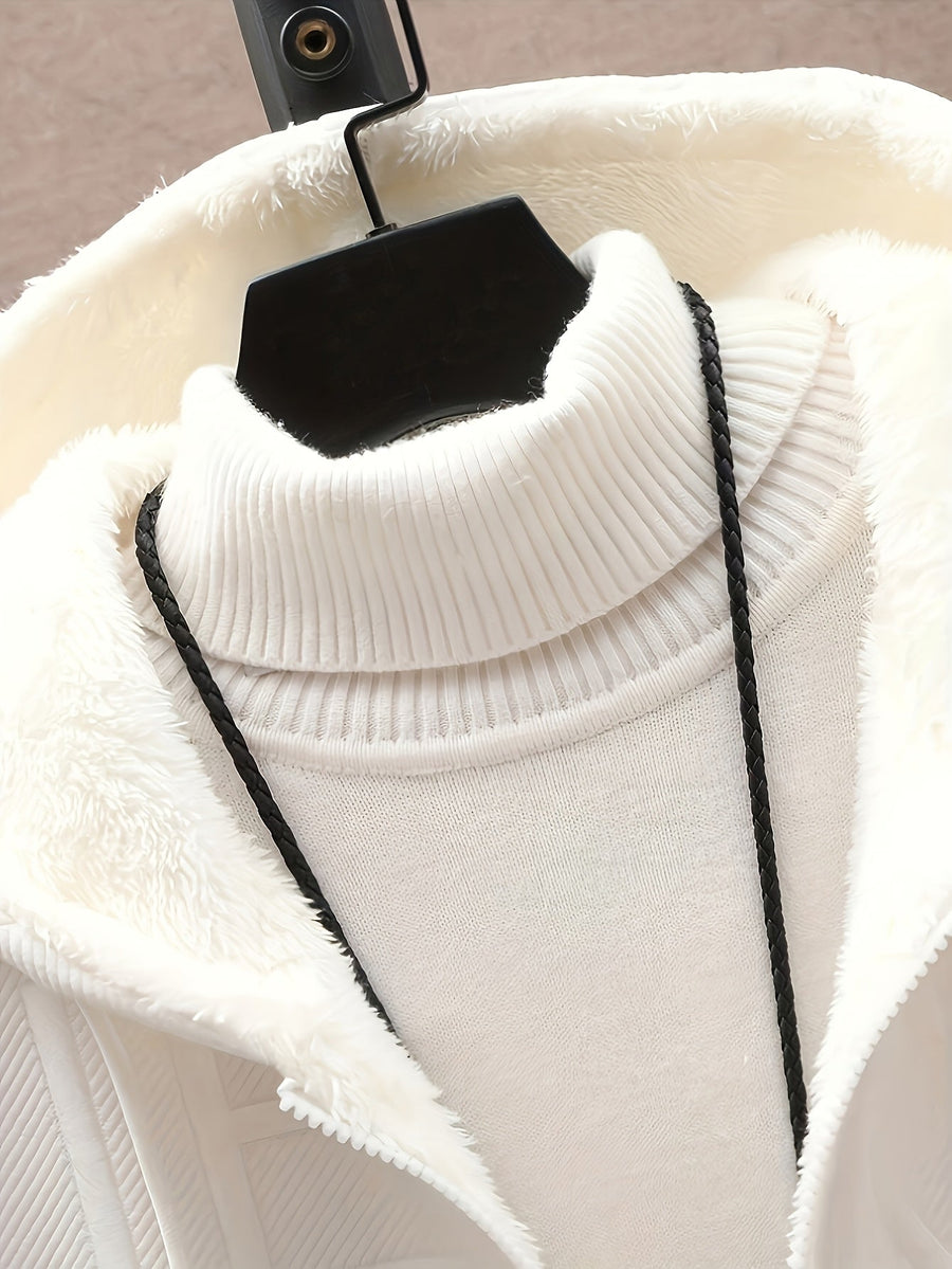 Herren Winter Hoodie Jacke mit Plüschfutter Reißverschluss Dick Gemustert Schwarz