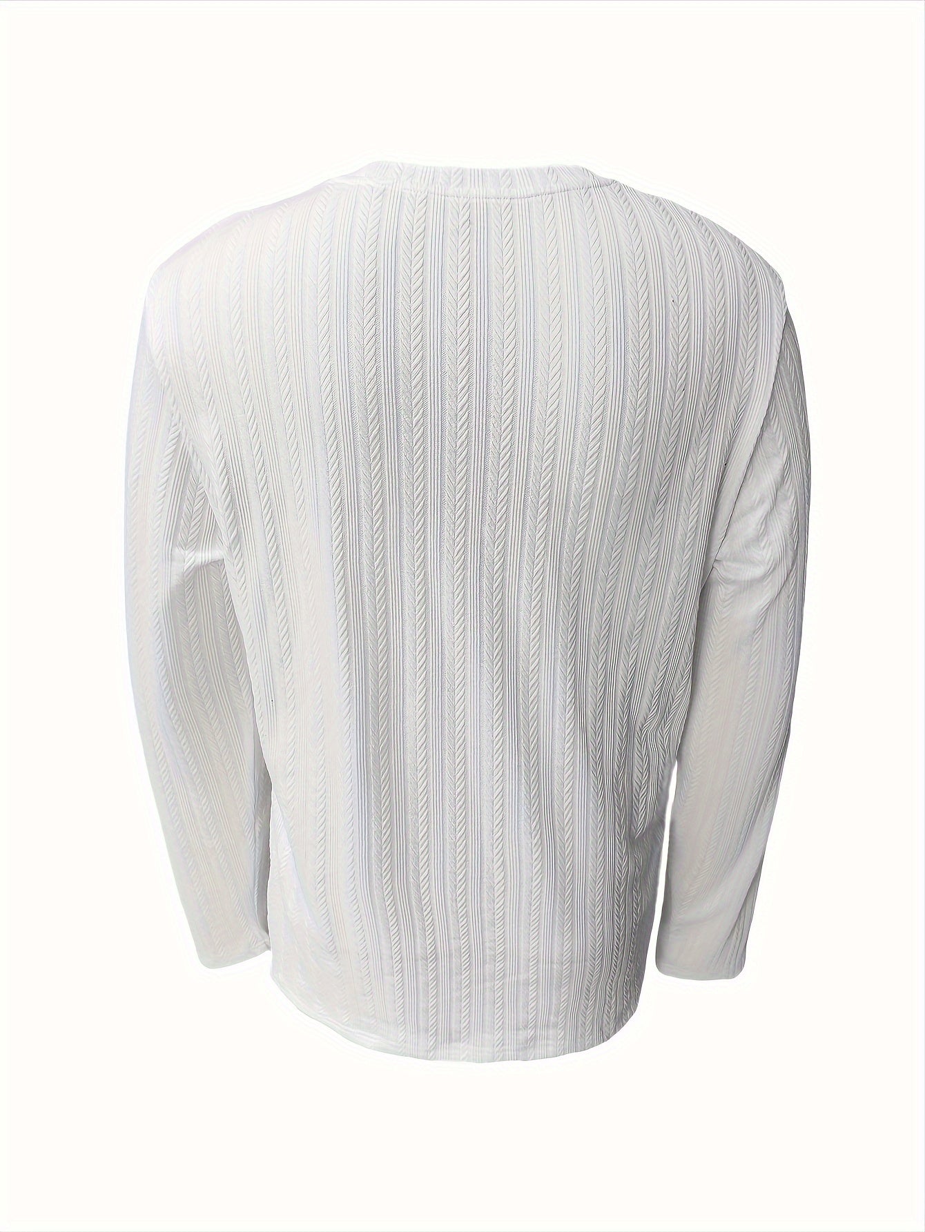 Herren Langarmshirt Slim Fit mit Strukturmuster Rundhals Weiß