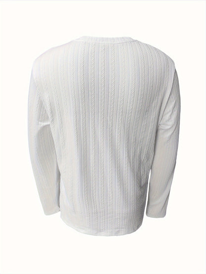 Herren Langarmshirt Slim Fit mit Strukturmuster Rundhals Weiß