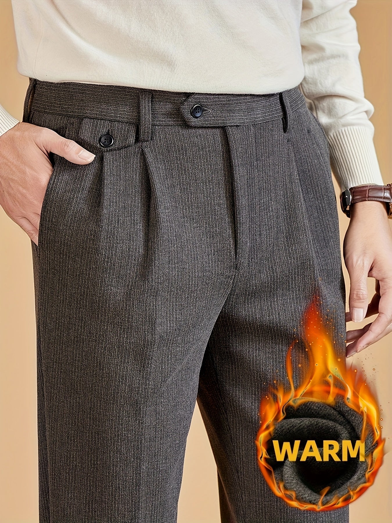Herren Warme Stoffhose mit Bundfalten – Thermo Business Casual Hose