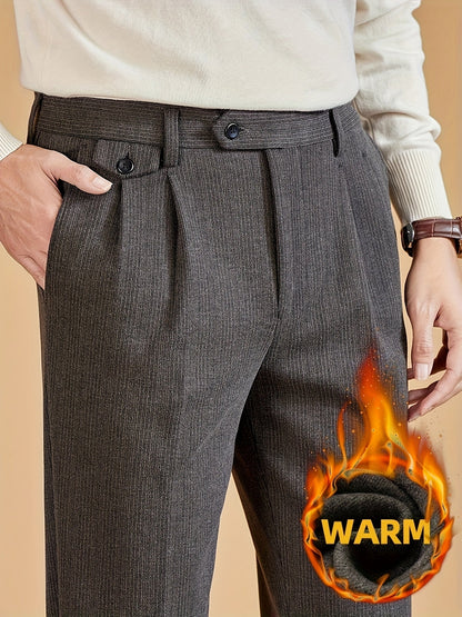 Herren Warme Stoffhose mit Bundfalten – Thermo Business Casual Hose
