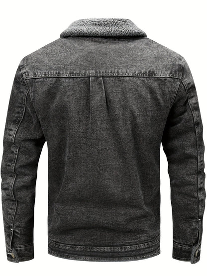 Herren Winterjacke Jeansoptik Warm Gefüttert Schwarze/Graue/Blaue Jacke mit Teddyfutter