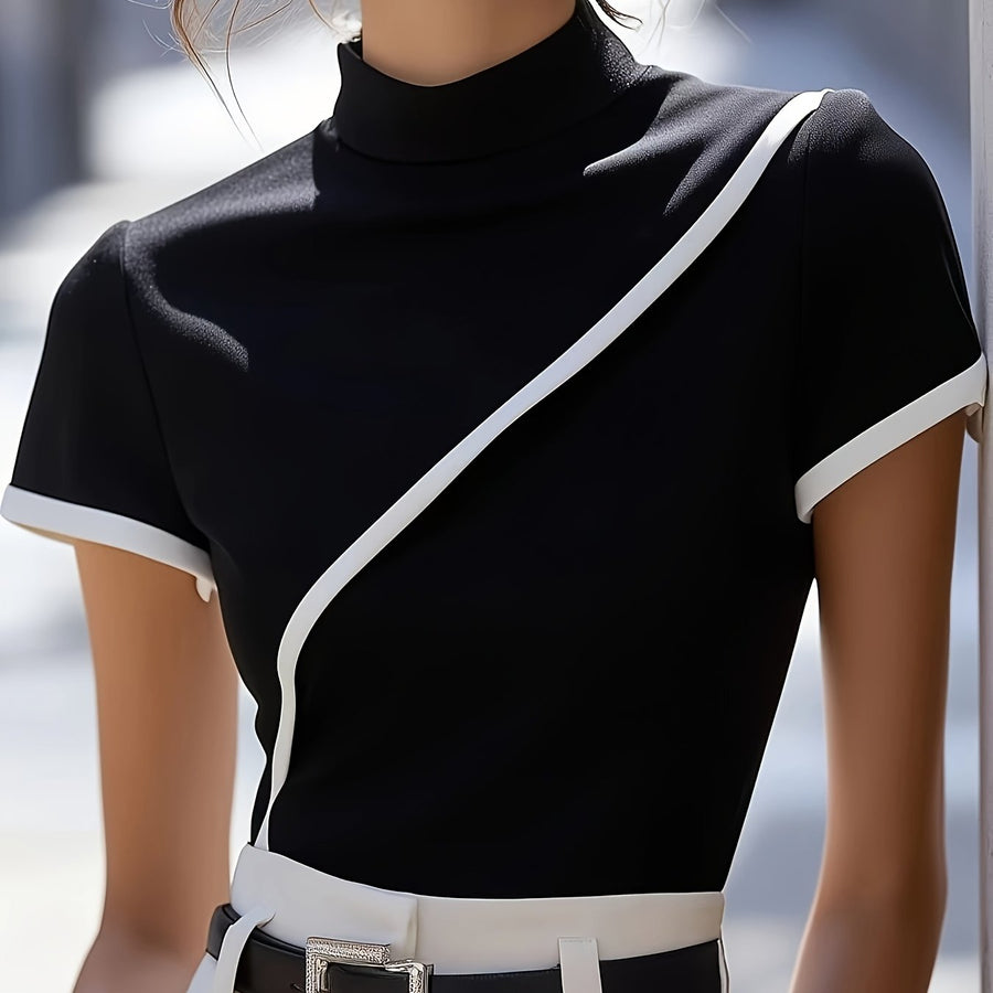 Damen Bluse mit Stehkragen und asymmetrischem Design – Stilvoll für Büro & Events