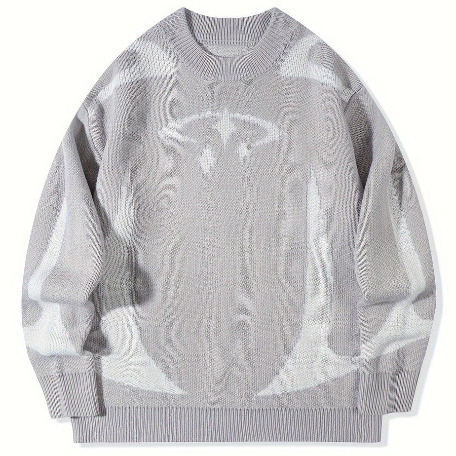 Unisex Strickpullover Rundhals mit Muster Langarm