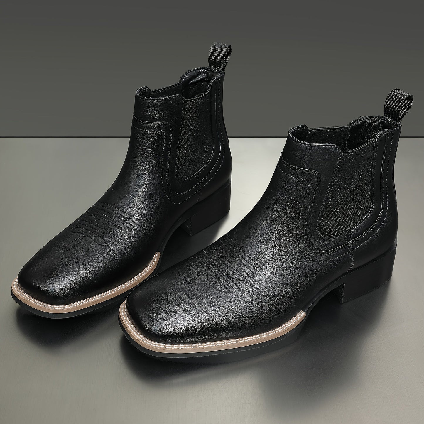 Herren Chelsea Stiefeletten Western-Stil Quadratische Zehenpartie