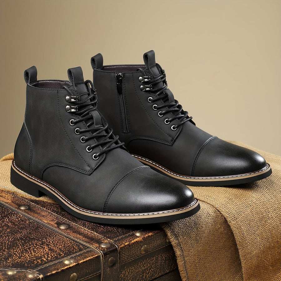 Herren Stiefeletten Braun mit Schnürung & Kappe Freizeit Stiefel