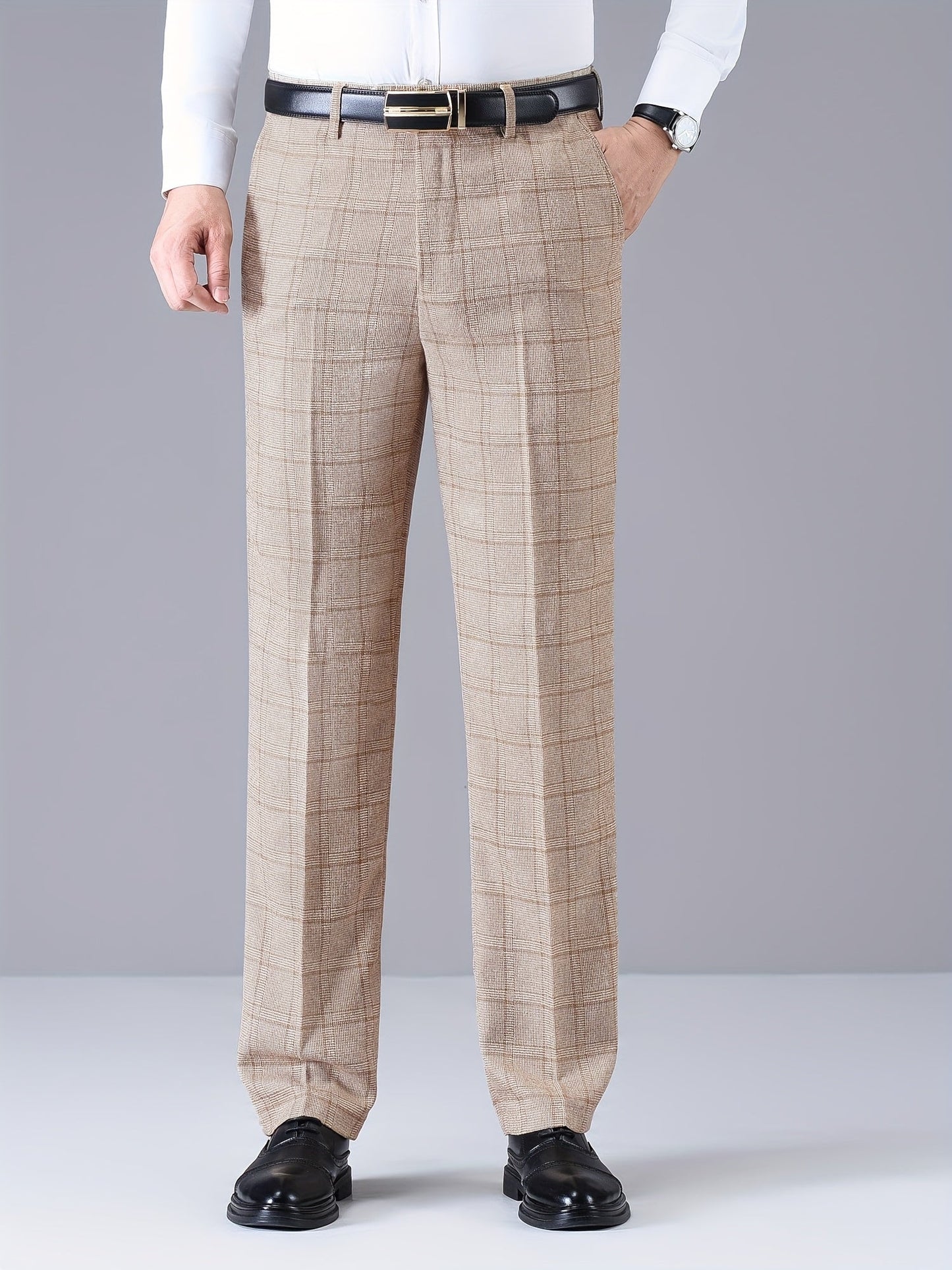 Herren Hose Kariert Gerades Bein Klassischer Schnitt Elegante Freizeithose