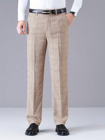 Herren Hose Kariert Gerades Bein Klassischer Schnitt Elegante Freizeithose
