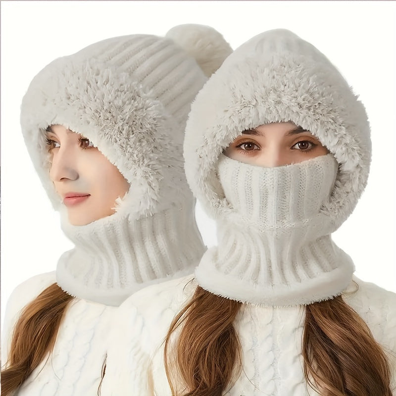 Wintermütze mit integriertem Schal und Gesichtsmaske, kuschelig gefüttert