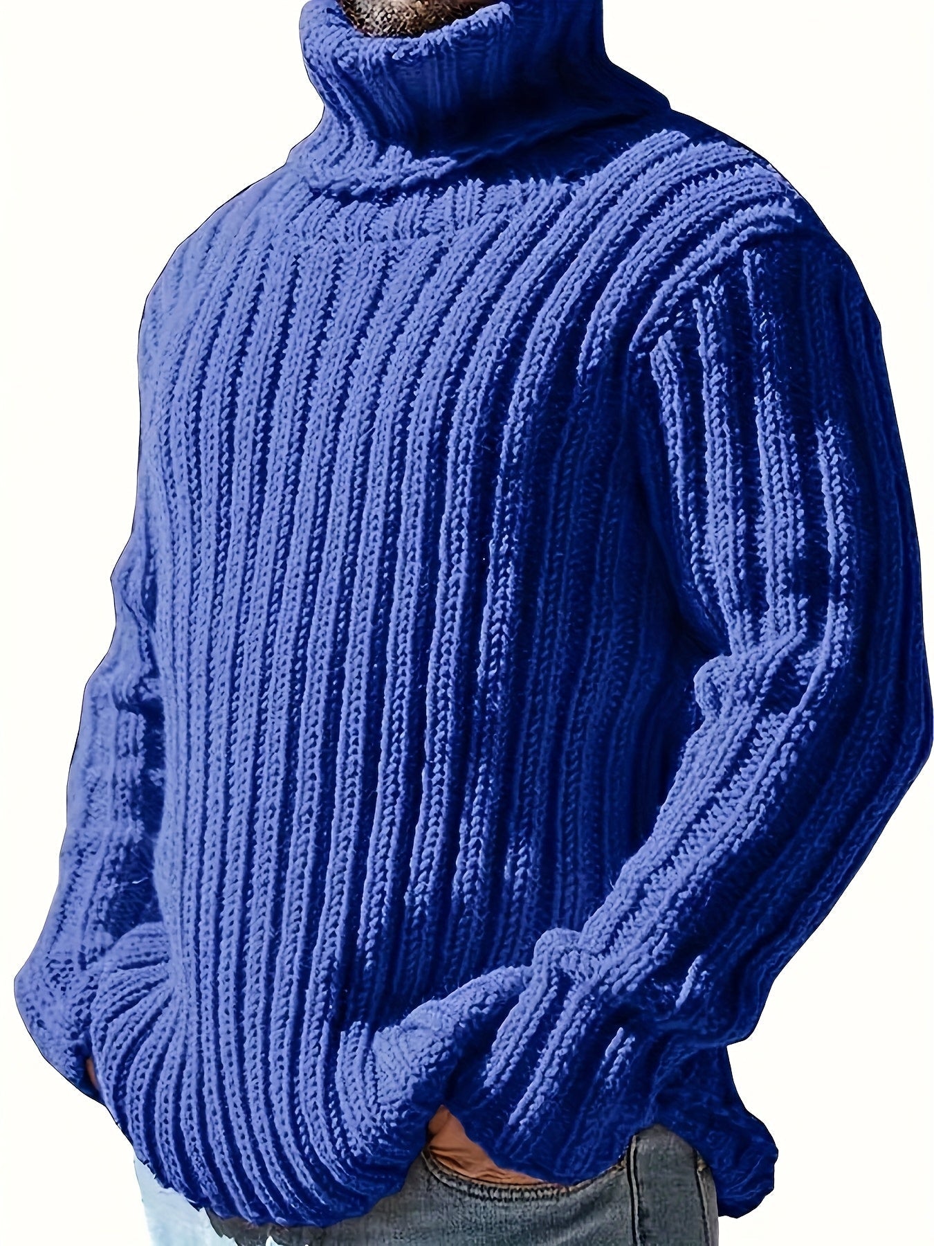 Rollkragen Strickpullover für Herren, Grobstrick, langärmelig, unifarben