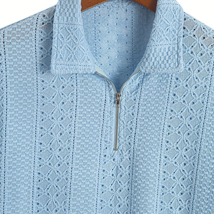 Herren Strickpolo mit Reißverschluss und modernem Strukturmuster – Eleganter Freizeitstil