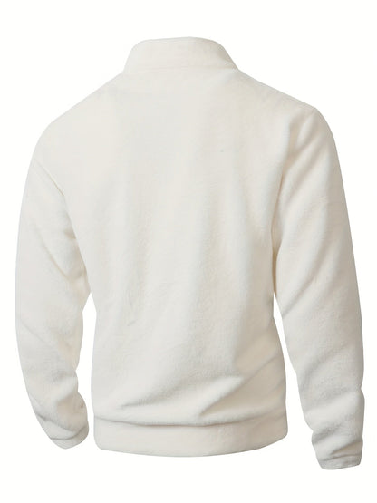 Fleece Pullover Herren mit Reißverschluss und Bauchtasche Stehkragen