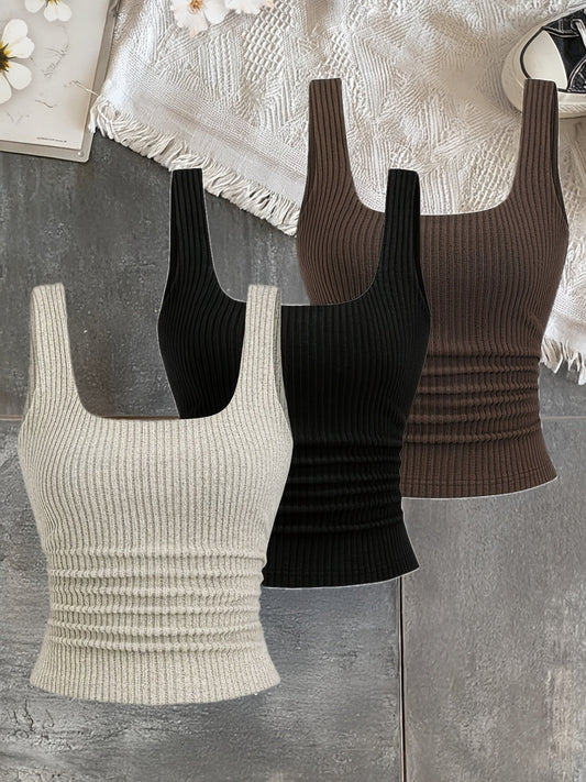 Damen Geripptes Basic Tanktop mit Quadrat-Ausschnitt – Modisches Slim Fit Top für Alltag & Freizeit