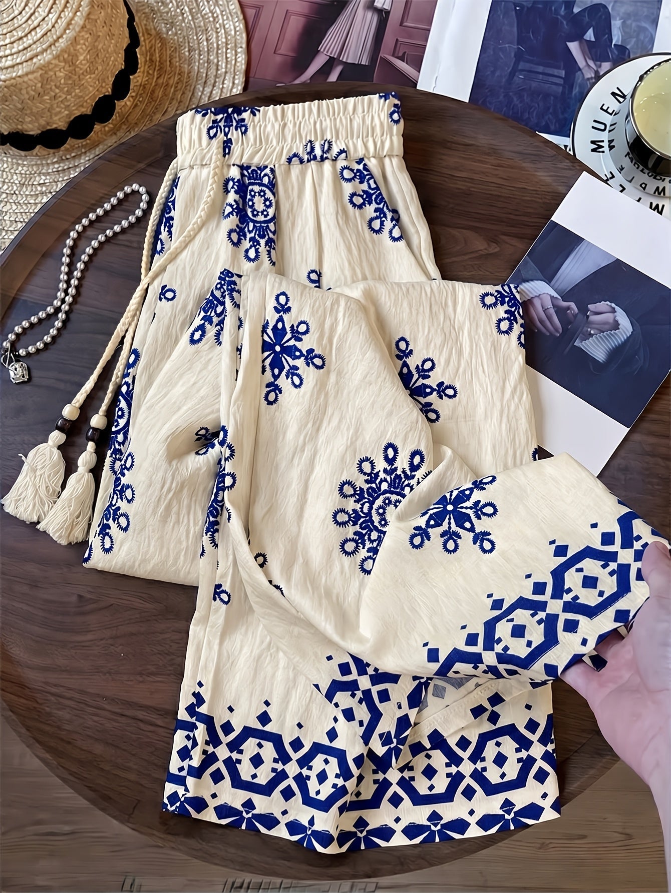 Damen Palazzo-Hose mit Boho-Stickerei und weitem Bein – Eleganter Freizeit-Look