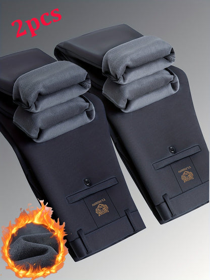 Herren Thermohose gefüttert Schwarz Slim Fit Warme Winterhose Anzughose