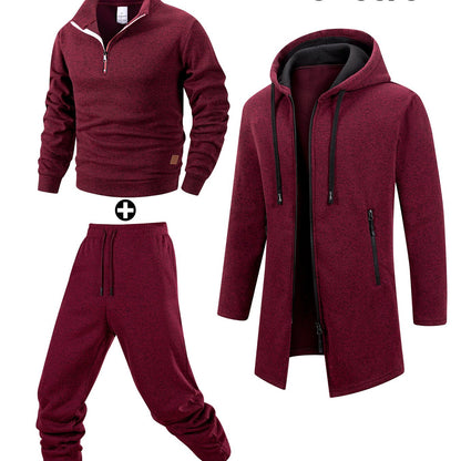 Herren 3-teiliger Trainingsanzug Set mit Kapuzenmantel, Pullover und Hose